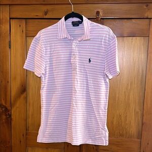 Polo by Ralph Lauren Light Pink Striped Polo Shirt, S, featherweight mesh